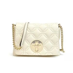 Kate Spade Aster Court Naomi Crossbody Bag Purse Quilted White Red Lining VEUC